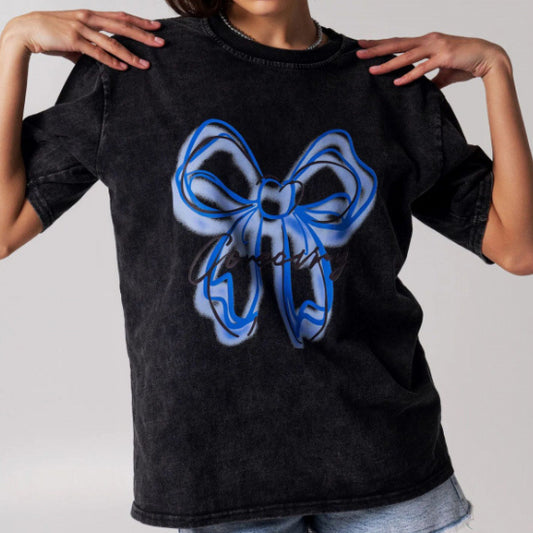 Bow Tie Vintage Washed Black Distressed Short Sleeves