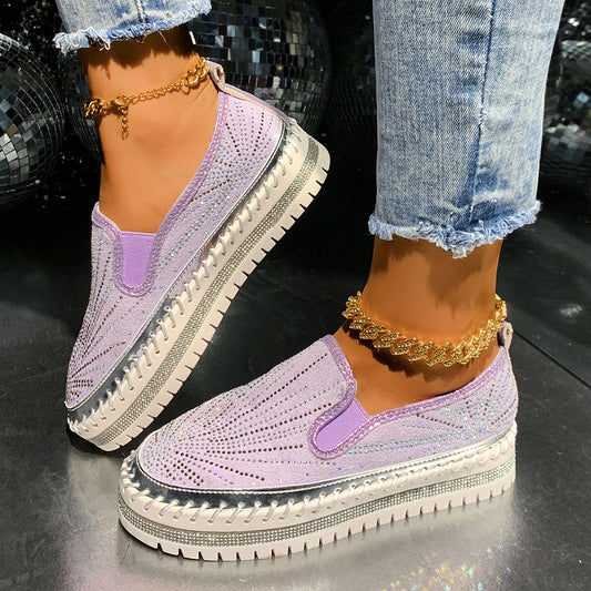Womens Casual Low-cut Rhinestone Loafers For Cross-border Wear