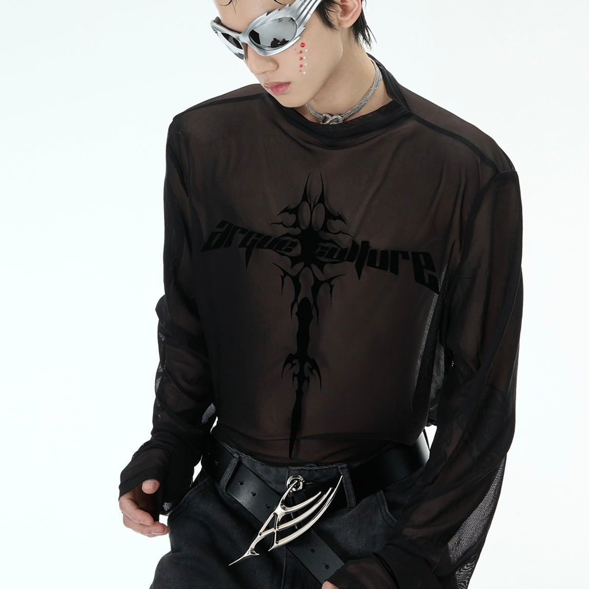 Niche Sheer Mesh Bottoming Shirt Punk Long Sleeves Inner Wear