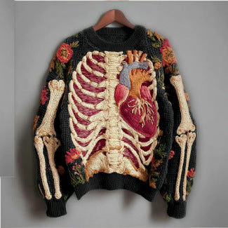 Womens 3D Digital Print Crew-Neck Loose Sweater