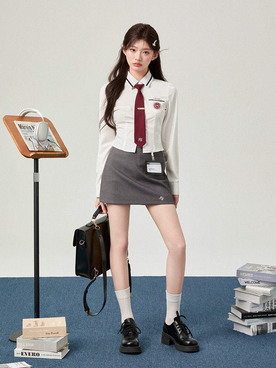 Waist-controlled Long Sleeves White Shirt Top Women