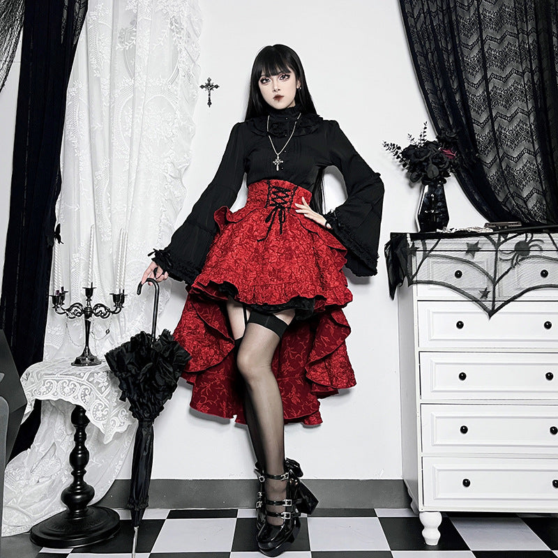Patchwork Hip Skirt Elegant Slim High Waist Lace-up Waist-controlled Trailing Skirt Women