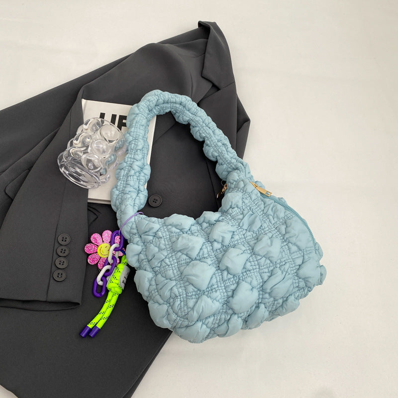 Women's Fashionable Pleated Bubble Down Jacket Shoulder Bag