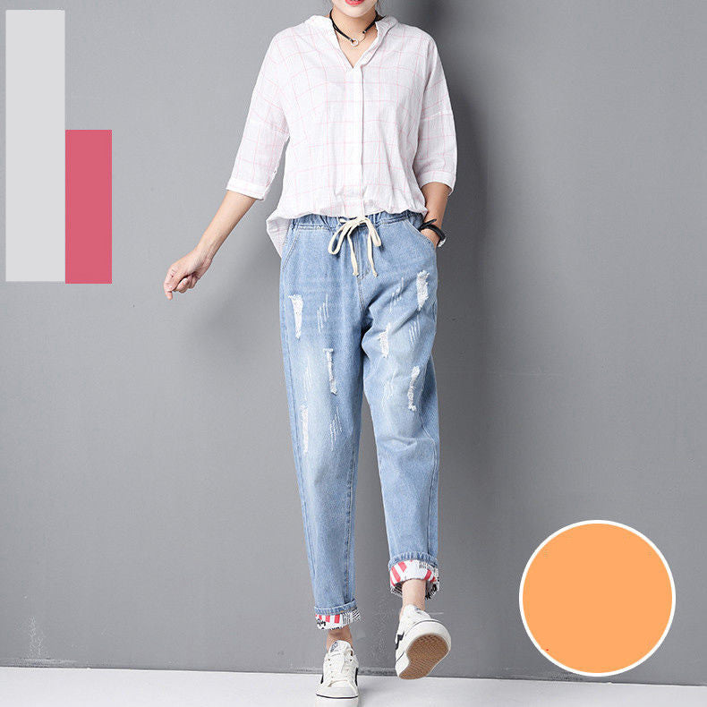 Large Size Loose Fit Trousers With Holes And Small Feet