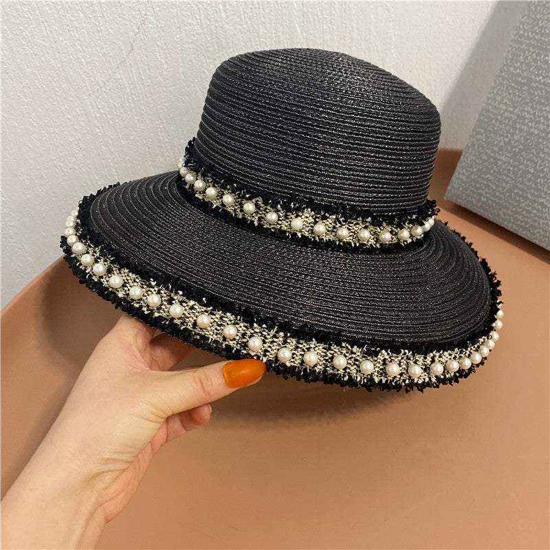 Fringed Pearls Along  Fisherman's Hat With Big Eaves