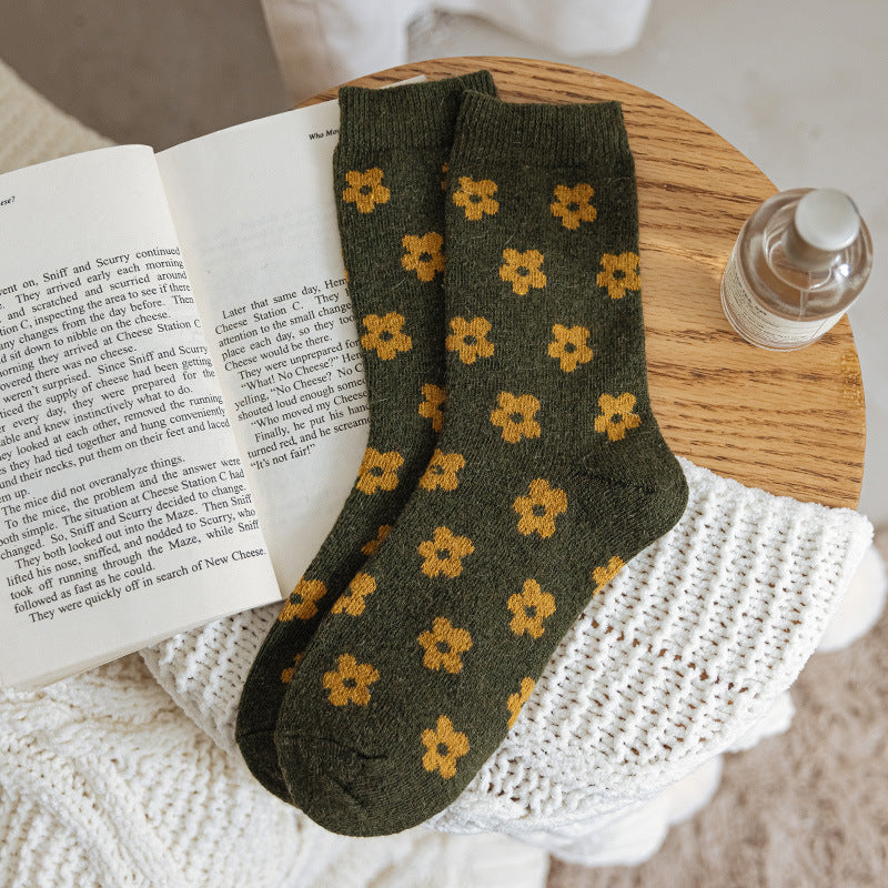 Women's Green Wool Socks Thickened