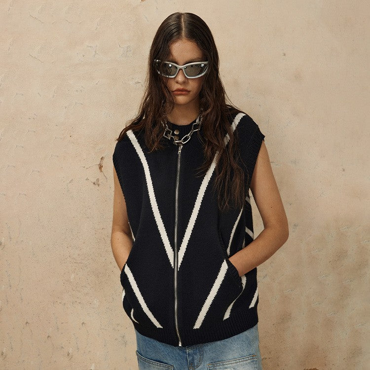 Retro Style Street Trendy Zippered Knitted Vest