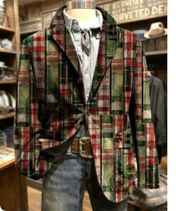 Notched-collar Christmas Plaid Autumnwinter Coat