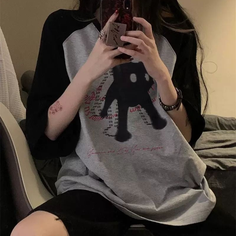 Dame Amerikansk Retro Kat Raglan Kortærmet T-shirt Sommer