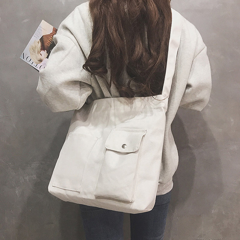 Women's Cross-body Canvas Artistic Solid Color One Shoulder Simple Casual Student Bag