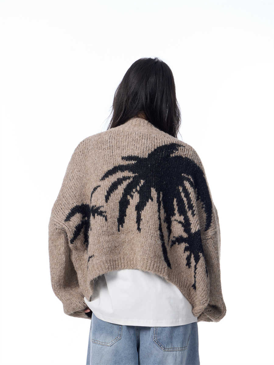 V-neck Knitted Cardigan Coat Women's Idle Style Loose Sweater