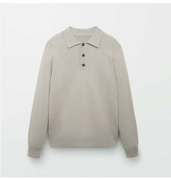 Langærmet Polo med Knapper Ensfarvet og V-hals Business Herresweater