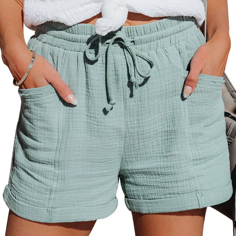 European And American Cross-border New Summer Women's Clothing Amazon Wish High-Waisted Belted Loose Wide-Leg Short Pants For Women