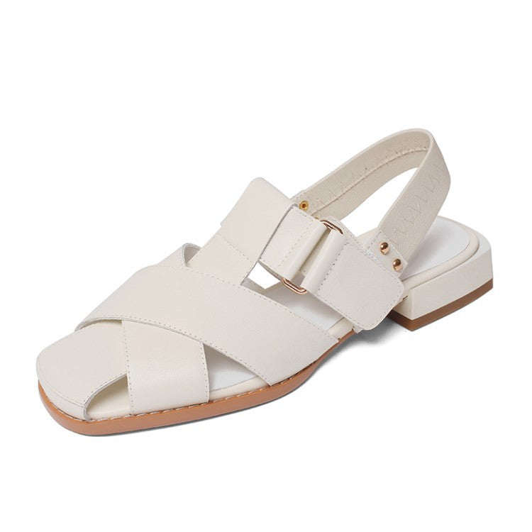 Low-heel Retro Velcro Sandals Thick-heeled Baotou Back Strap Women's Shoes