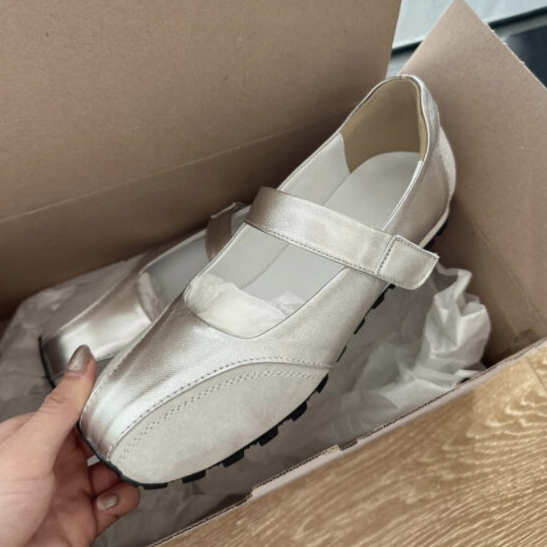 First Layer Cowhide Silver Genuine Leather Pumps