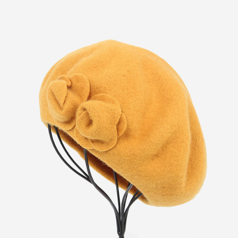Beret Woolen Hat With Flowers To Keep Warm