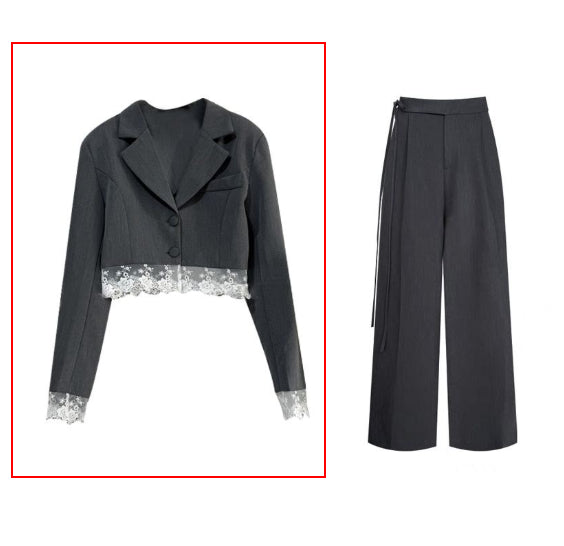 New Stylish Lace-embellished Blazer And Pants Two-piece Set