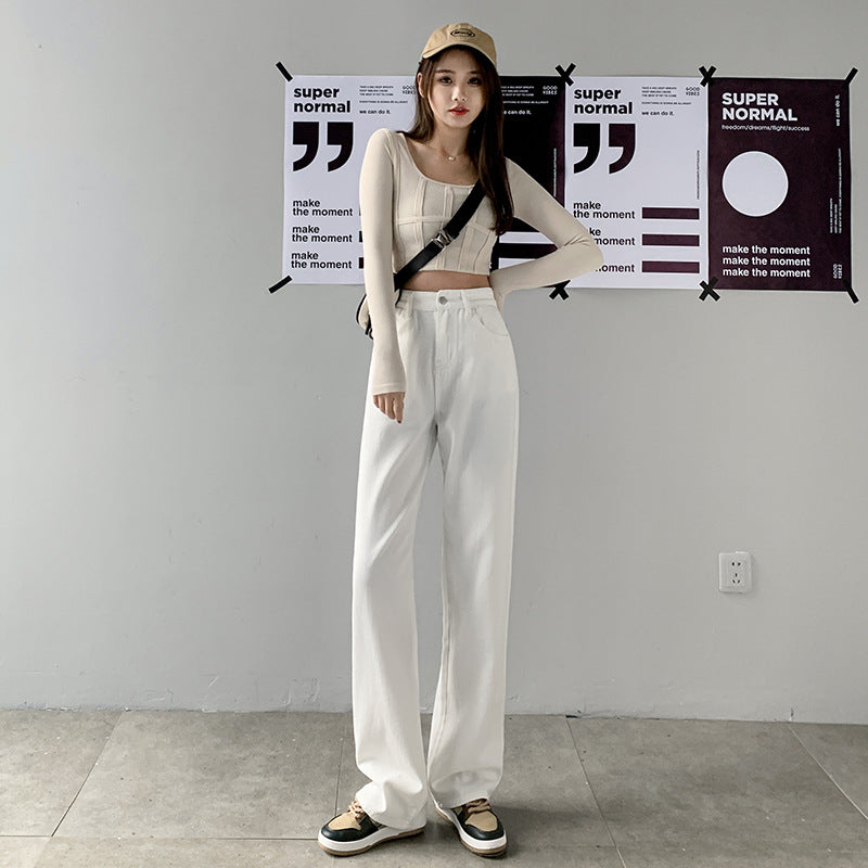 Women's Vintage Straight Loose Skinny High Waist Dragged Wide Leg Pants