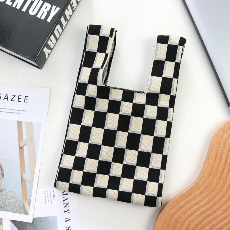 Black And White Color Match Color Bump Braided Tote One Shoulder Underarm Bag Female