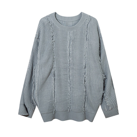 Idle Style Solid Color Cat Beard Stitching Loose Sweater