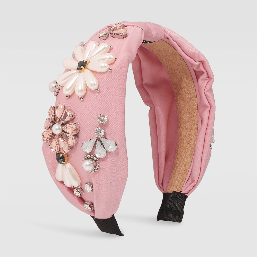 Cross-border Retro Palace Style Imitation Diamond Wide-side Hair Hoop Satin Cloth