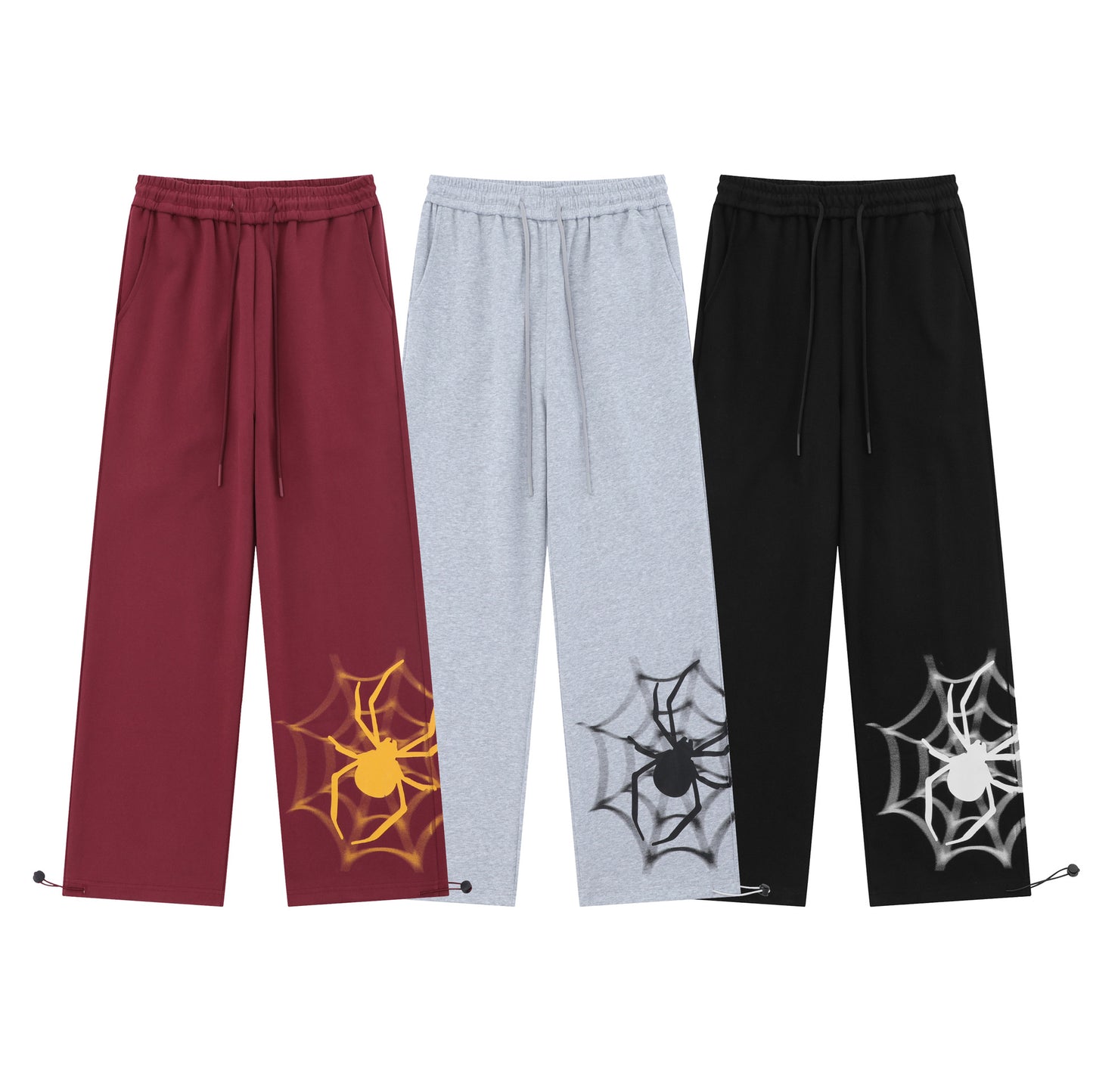 Retro Spider Print Casual Straight Ankle Tied Sports Pants