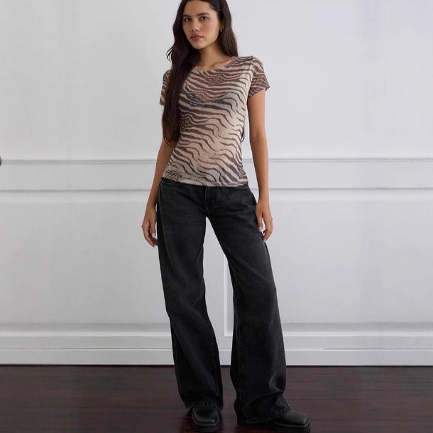 Mesh Sheer Off-shoulder Top With A Boat Neckline For Women