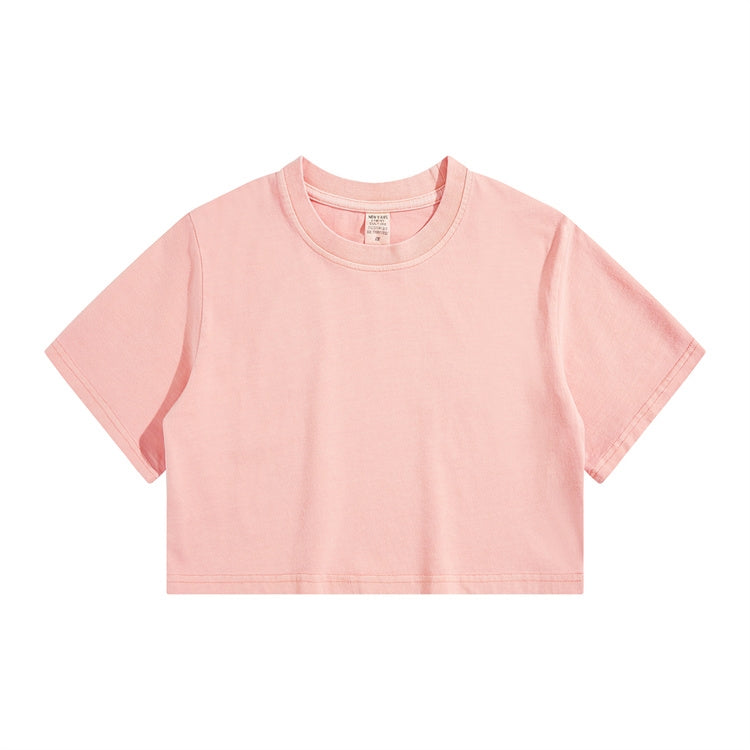 High Waist Cropped T Shirt With Navel Design