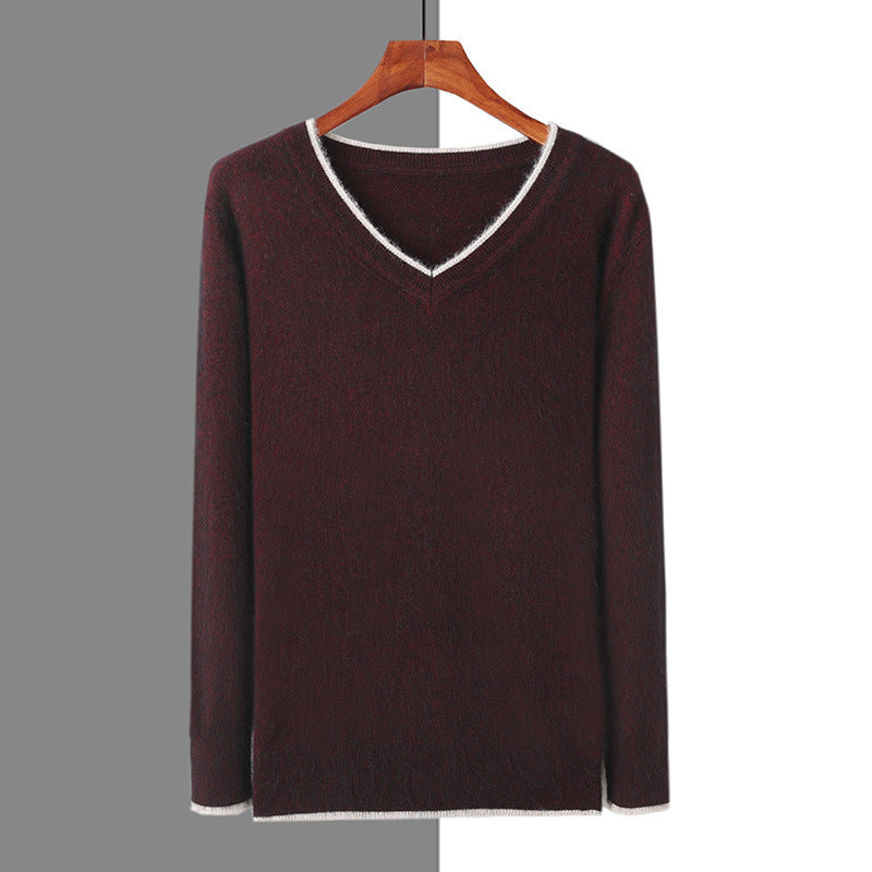 Herre Pullover V-hals Løs Farve Matchende Plus Size Termo Sweater