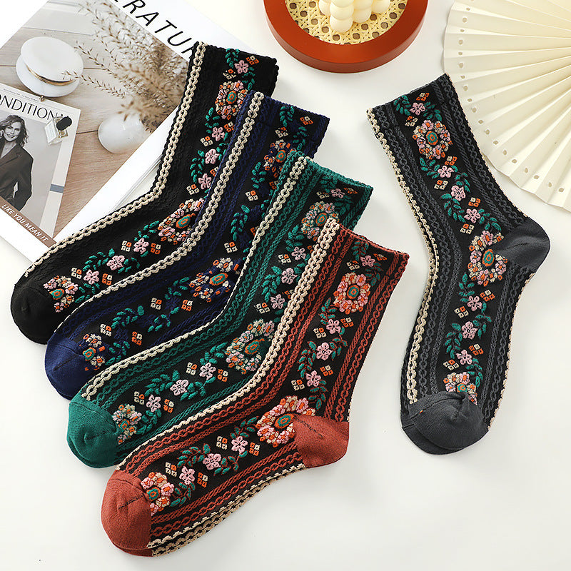 Small Floral Socks Women's Retro Mid-calf Length Socks