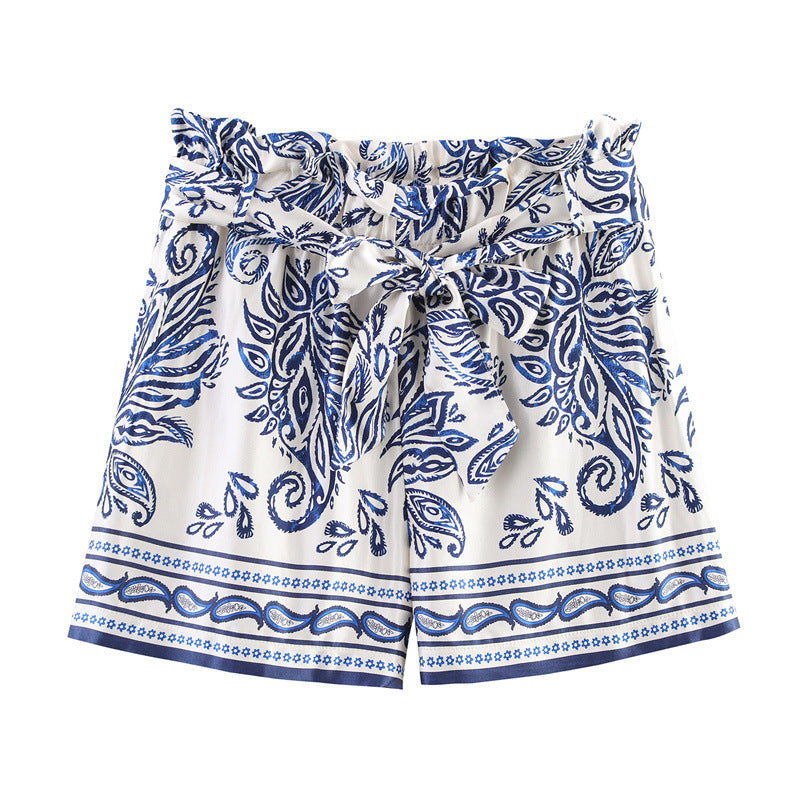 Ethnic Style Silk Satin Textured Printed Shorts