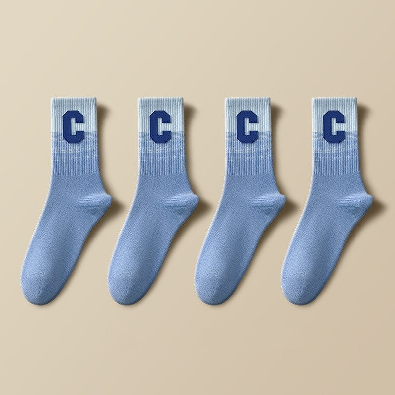 Letter Women's Winter Cotton Medium Socks