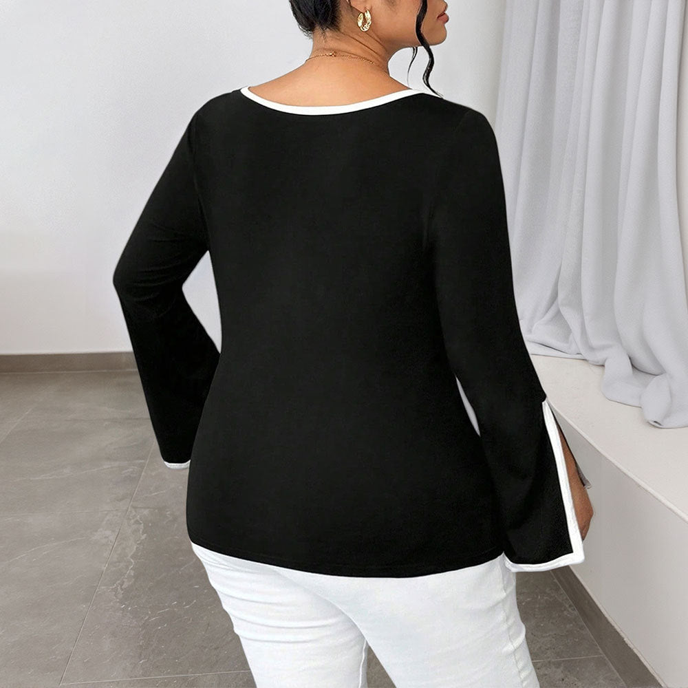 Black Socialite Style Square-neck Flared Sleeve Slimming Top