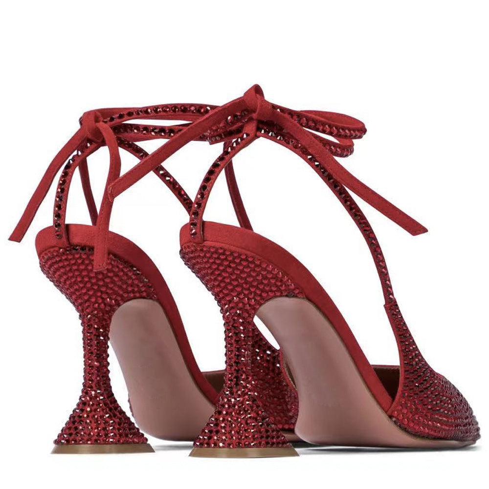 Women's Rhinestone High Heel Strap Bow Sandals