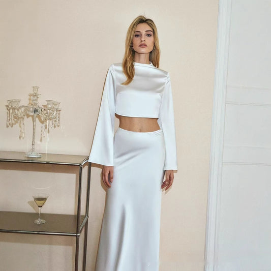 European And American Fashion High-grade Acetate Button Top Solid Color Suit Drape Skirt
