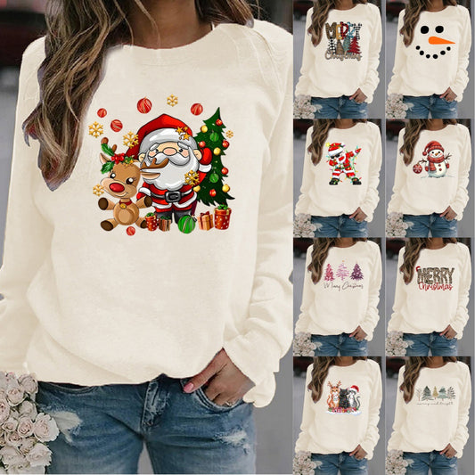 Julesweater med print og rund hals til damer