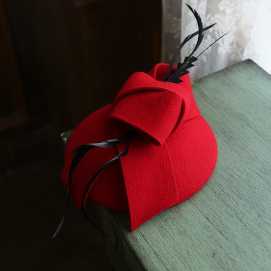 French Elegant White Feather Fleece Vintage English Top Hat
