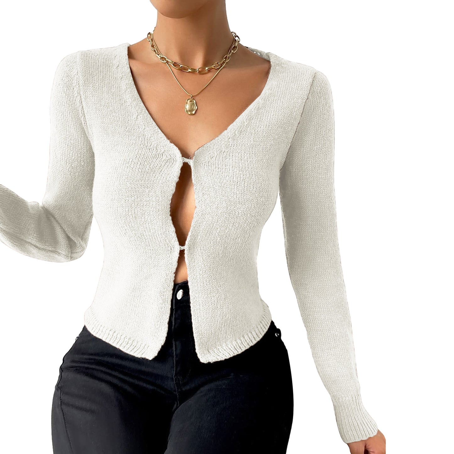 Women's Minimalist Solid Color Slim Fit Long Sleeved Sweater