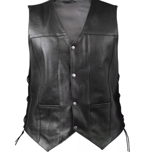 Men's Clothing Leather Waistcoat V-neck Single Breasted