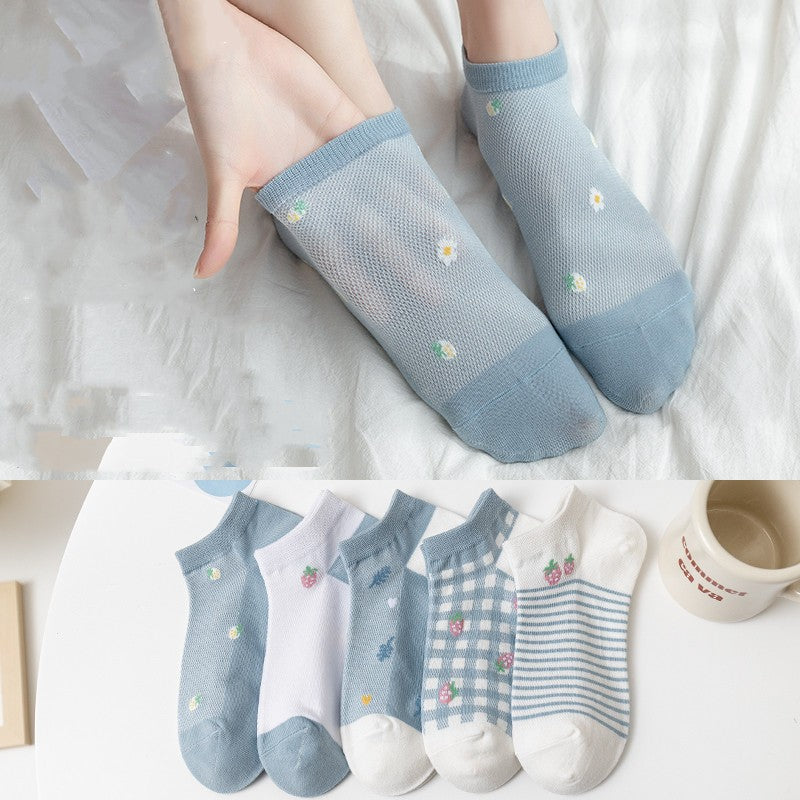 Lace Lace Day Socks College Style Ins Thin Style Small Floral Socks