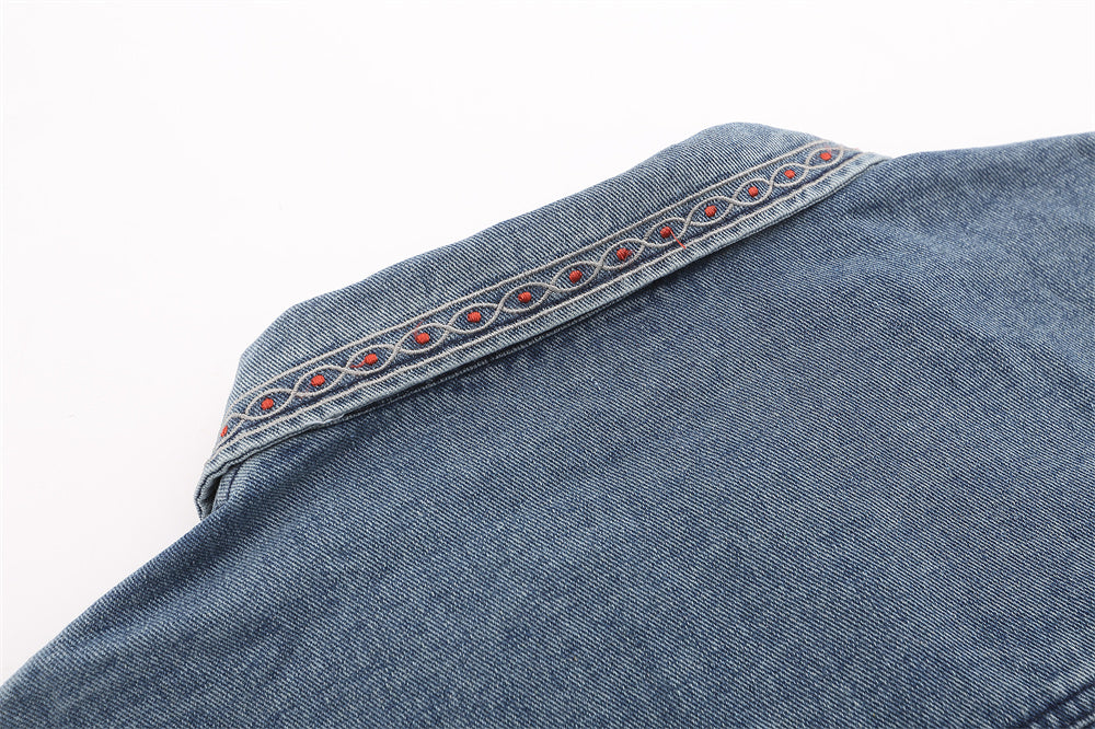 Punk Retro Cartoon Embroidered Denim Jacket