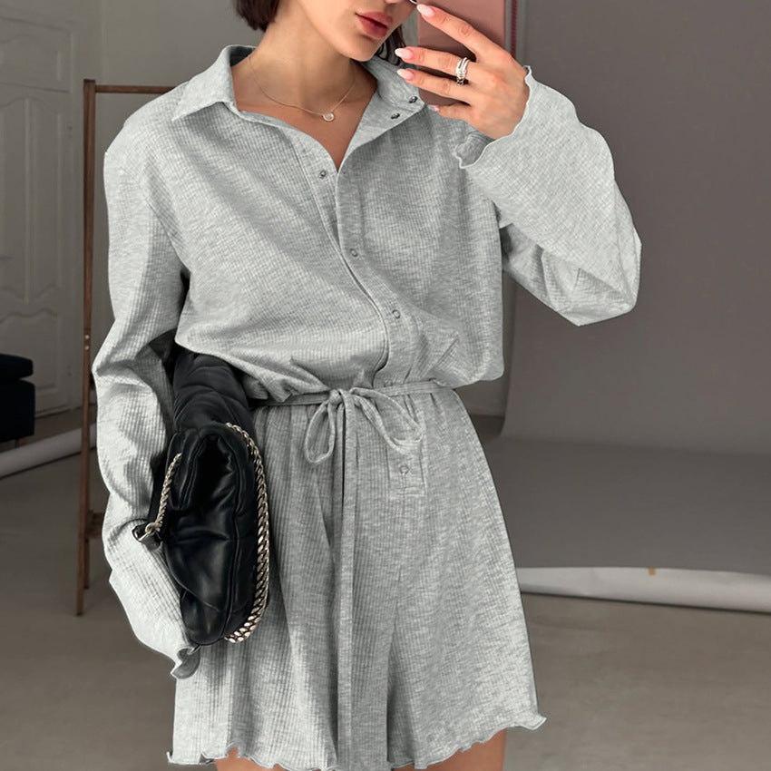 Womens Lace-Up Knitted Cardigan Jumpsuit