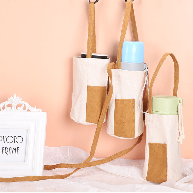Canvas Portable Water Bottle Cover Heat Insulation Protective Cover Storage Tote Bag