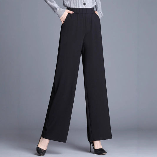 Elastic-waist Versatile Straight-leg Trousers For Commuting