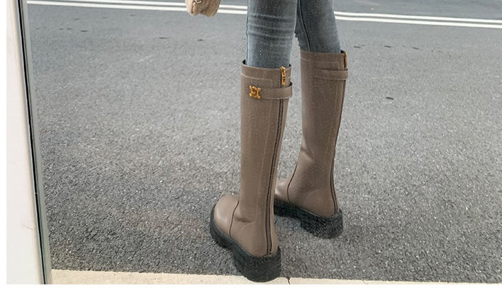 Women's Round Toe Thick-soled Medium Thick Heel Long Knight Boots