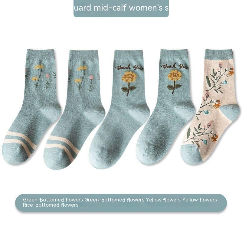 Women's Versatile Leisure Pure Cotton Mid-calf Length Socks Sweat Absorbing And Deodorant