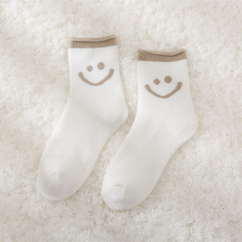 Thickened Fleece-lined Warm-keeping Socks Women's Autumn And Winter Mid-calf Curling Loose Cotton Socks