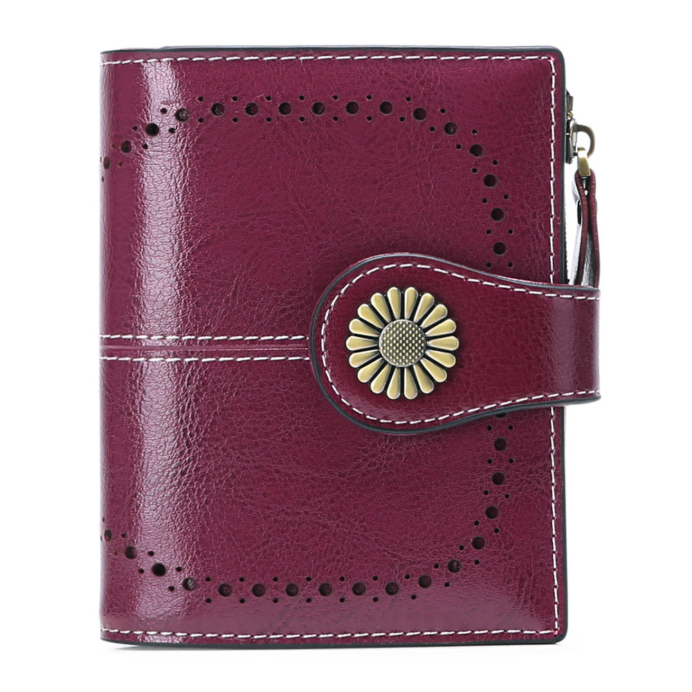Wallet Women's Short Oil Wax Leather Zipper Card Holder