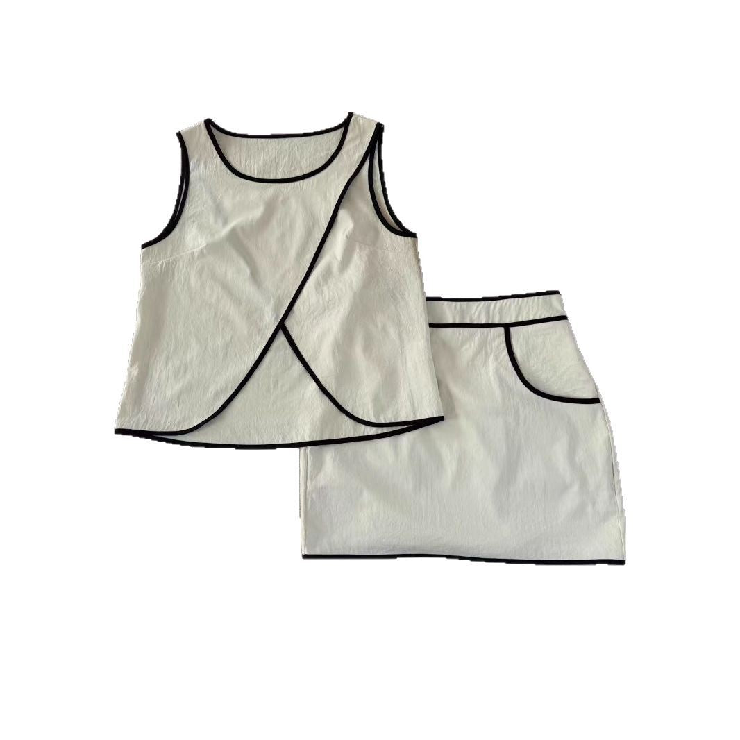 Irregular Sleeveless Vest Top And High-waisted Midi Skirt Set