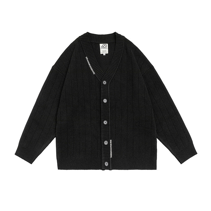 Loose Retro Unique Design Dark Striped Cardigan Jacket